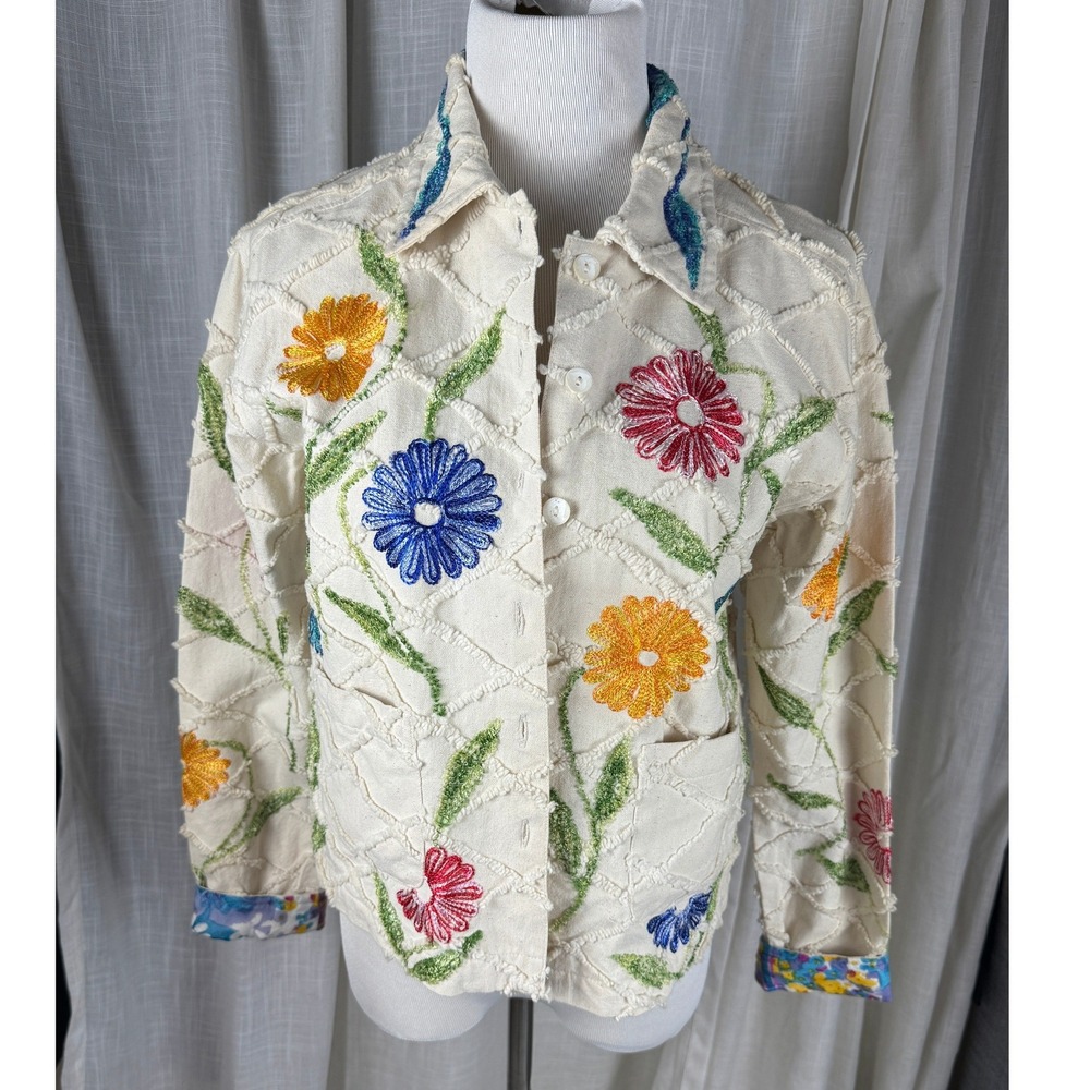 Vintage Tantrums Floral Embroidered Cotton Jacket Boho Artwear Size S India Y2K - Picture 3 of 12